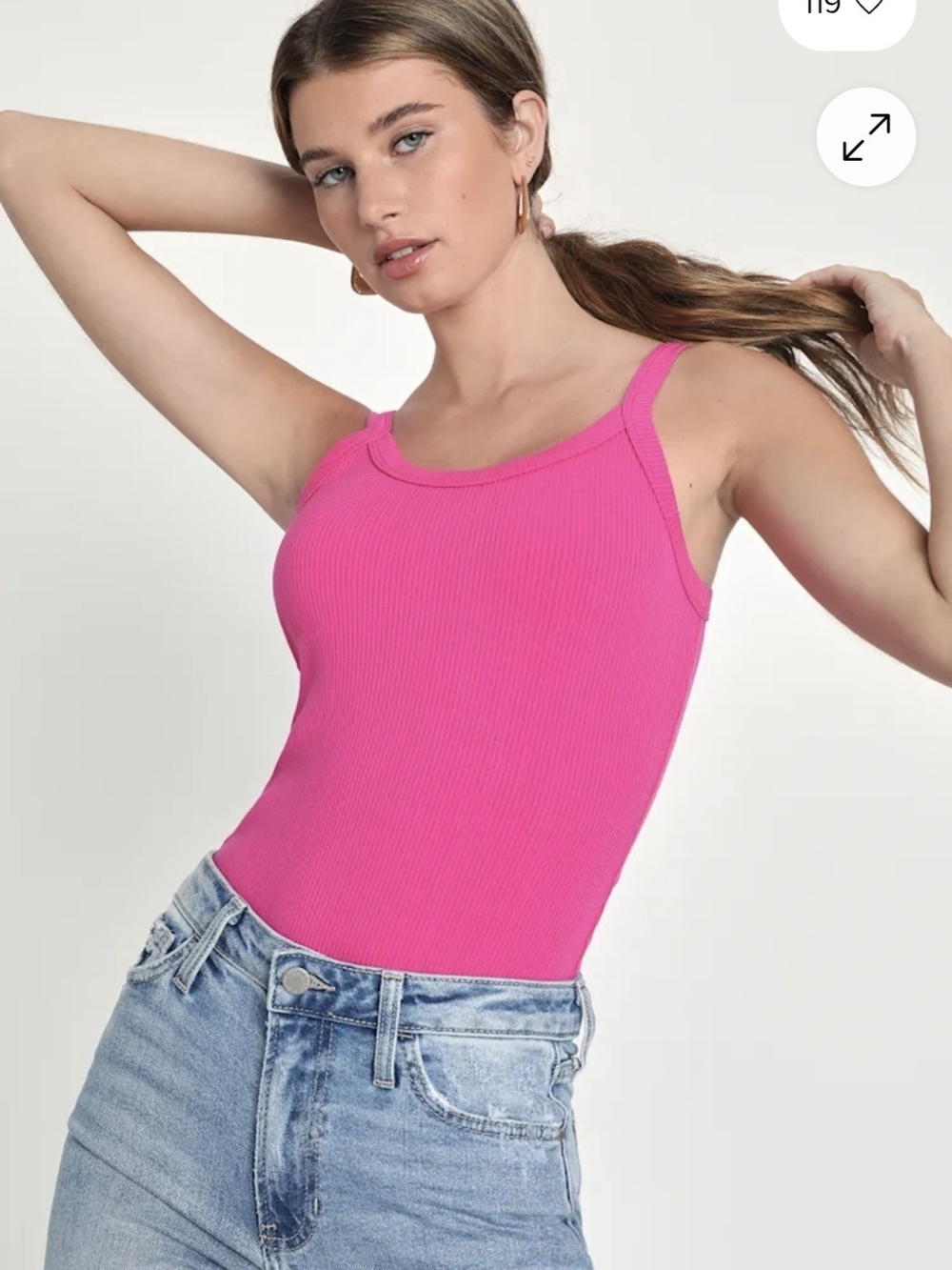 Lulu's Cool Charisma Hot Pink Ribbed Cami Bodysuit - NWT